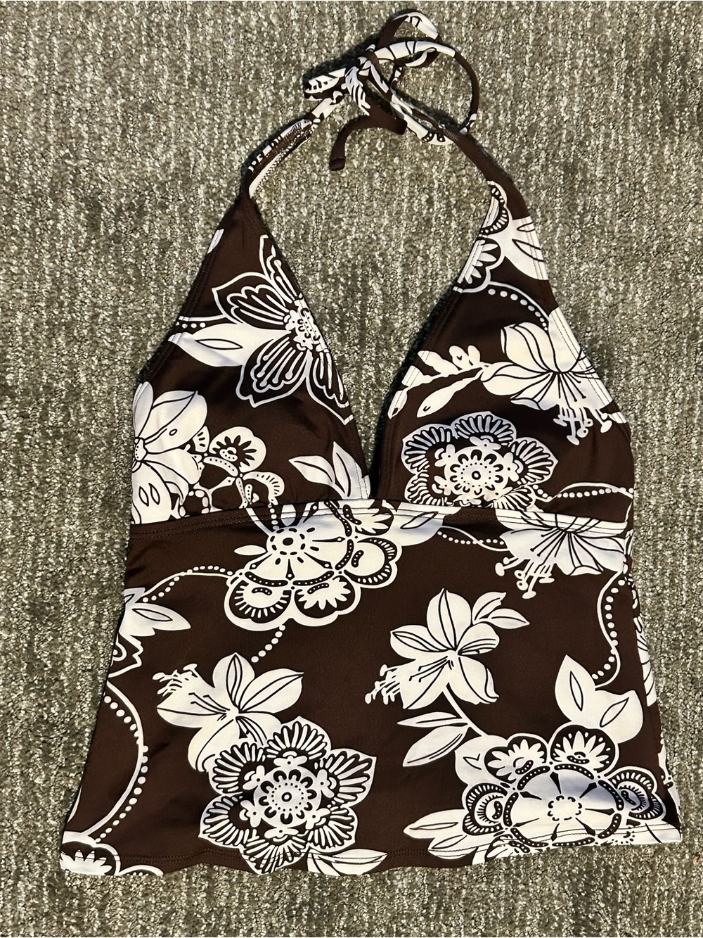 Brown Floral Halter Swim Tankini Top